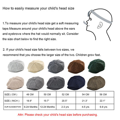 Kids Caps Small Size Boy Woolen Flat Cap Herringbone Girl Infant Toddler Youth Beret Hat for Child | TINMICO - TINMICO