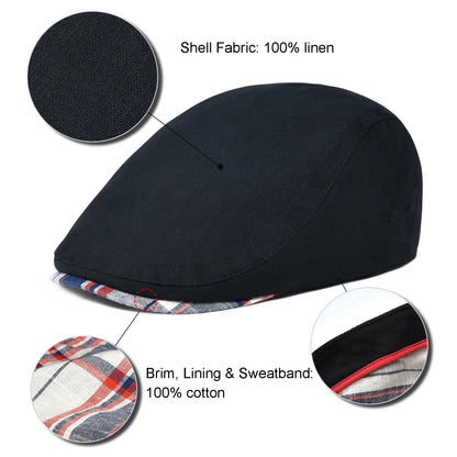 TINMICO Jangoul Mens Flat Cap Soft Vintage Linen Hats Casual Retro Newsboy Hat Beret for Male Driving Ivy Hats Summer Autumn - TINMICO