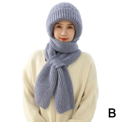 New Hat Scarf Set Cold Proof Ear Protection Scarf Warm Beanies Cycling Windproof Ladies Outdoor Caps,Winter Knitted Integrated TINMICO