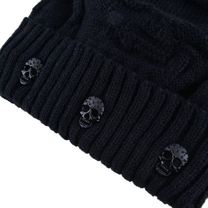 Skull Pattern Solid Color Hat With Metal Skulls Skullies Beanies Men's Knit Thick Hats, Winter Beanies Men Knitted TINMICO - TINMICO