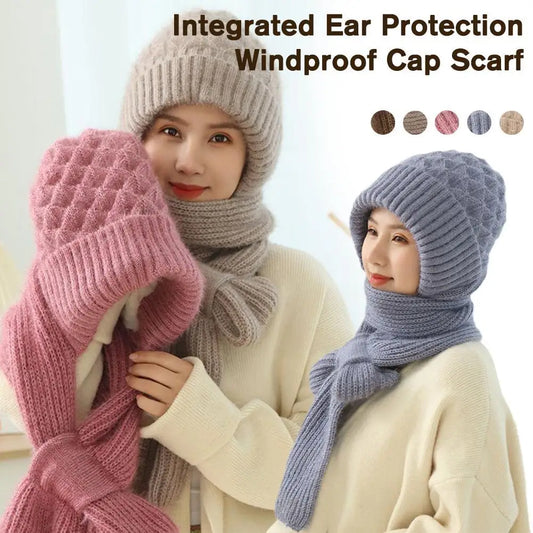 New Hat Scarf Set Cold Proof Ear Protection Scarf Warm Beanies Cycling Windproof Ladies Outdoor Caps,Winter Knitted Integrated TINMICO