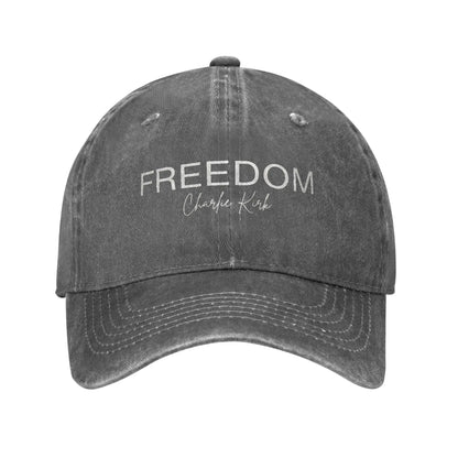 Charlie Kirk  Freedom RIP Baseball Cap is a distressed denim washed sun cap, Hat Freedom  | TMC - TINMICO