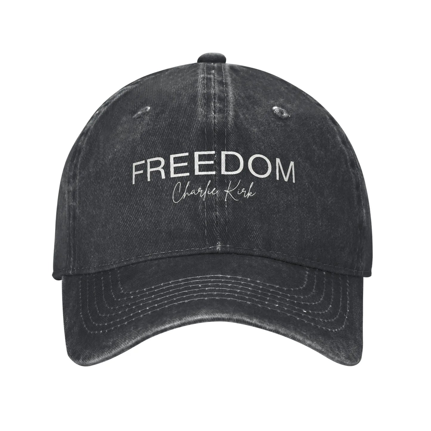 Charlie Kirk  Freedom RIP Baseball Cap is a distressed denim washed sun cap, Hat Freedom  | TMC - TINMICO