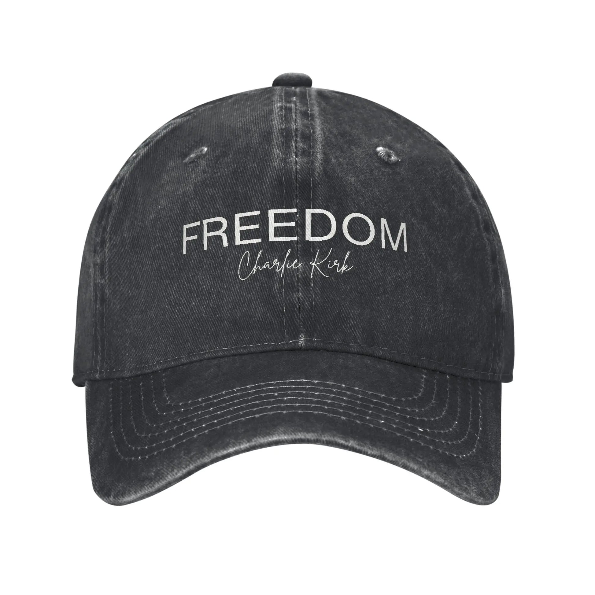 Charlie Kirk  Freedom RIP Baseball Cap is a distressed denim washed sun cap, Hat Freedom  | TMC - TINMICO