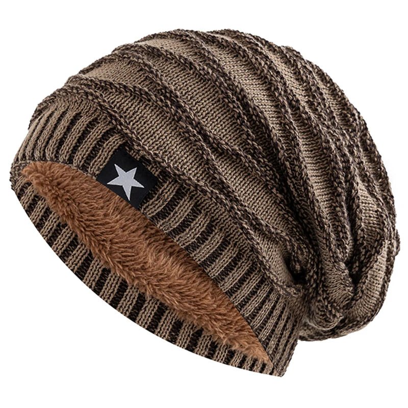 New Winter Hats Add Fur Lined Men And Women Warm Beanie Cap Casual Five-pointed Star Decor Winter Knitted Hats Unisex Slouchy | TINMICO - TINMICO