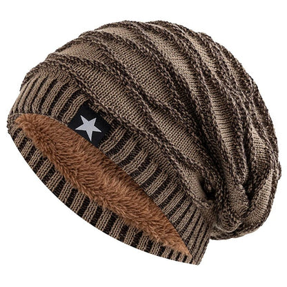 New Winter Hats Add Fur Lined Men And Women Warm Beanie Cap Casual Five-pointed Star Decor Winter Knitted Hats Unisex Slouchy | TINMICO - TINMICO