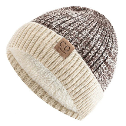 Winter Hats Add Fur Lined Fashion Warm Beanie Cap Casual Winter Knitted Hats Unisex Two-Tone |TINMICO - TINMICO