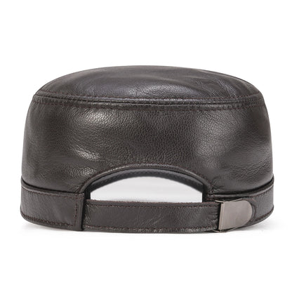 Winter Leather Cadet Army Cap Cabbies Adjustable Soft Flat Top Military Style Hat for Men | TINMICO - TINMICO