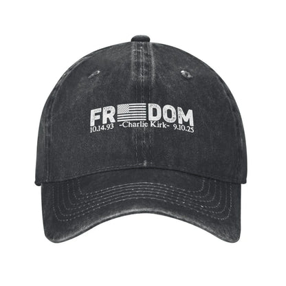 Charlie Kirk  Freedom RIP Baseball Cap is a distressed denim washed sun cap, Hat Freedom  | TMC - TINMICO