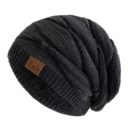 Hats Warm Fleece Lined Beanie Cap Men Women Casual Label Decor Winter Mixed Color Knitted Hats,Unisex Slouchy Winter | TINMICO