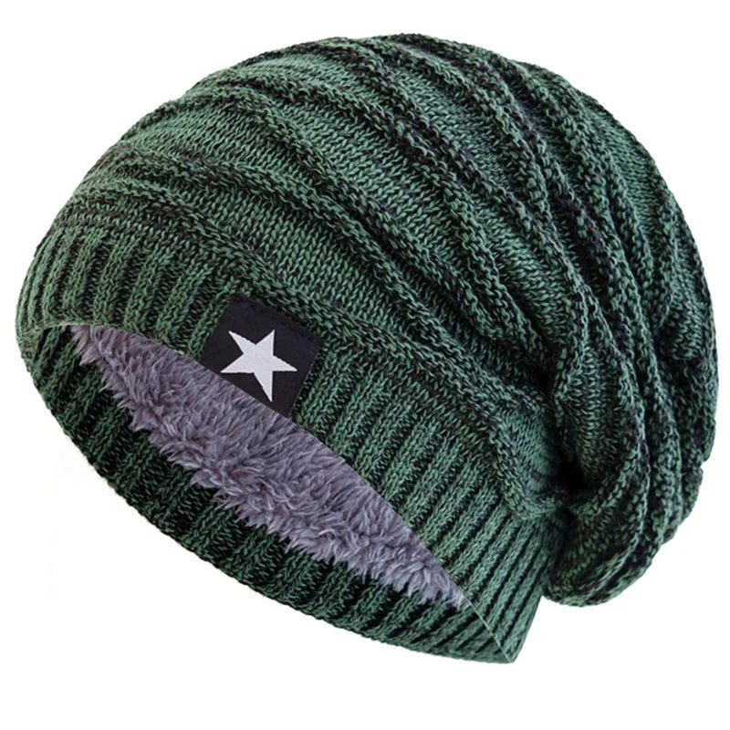 New Winter Hats Add Fur Lined Men And Women Warm Beanie Cap Casual Five-pointed Star Decor Winter Knitted Hats Unisex Slouchy | TINMICO - TINMICO