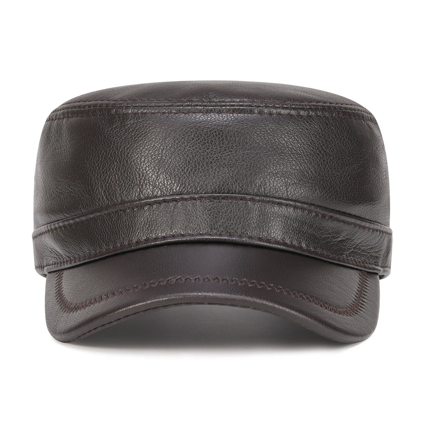 Winter Leather Cadet Army Cap Cabbies Adjustable Soft Flat Top Military Style Hat for Men | TINMICO - TINMICO