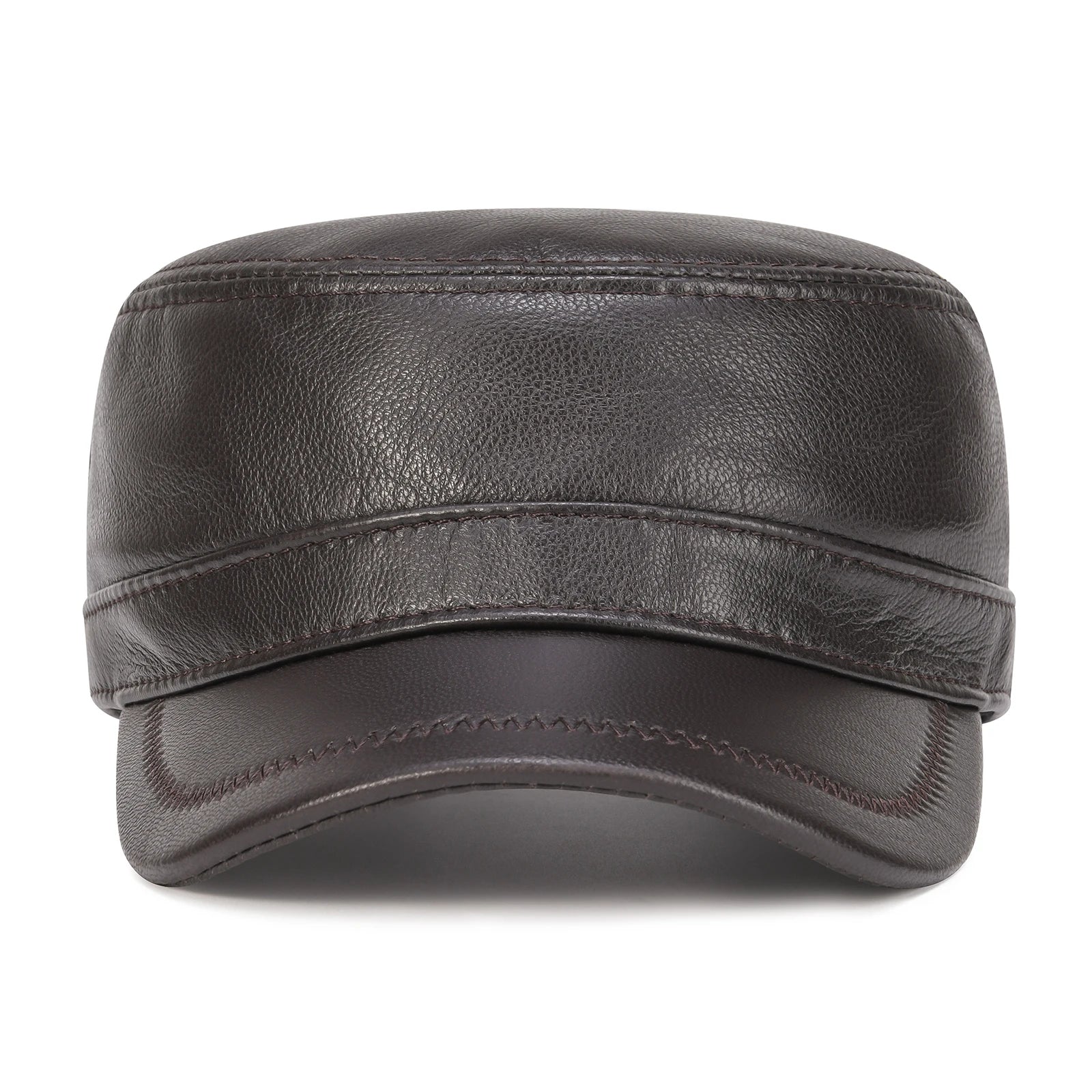 Winter Leather Cadet Army Cap Cabbies Adjustable Soft Flat Top Military Style Hat for Men | TINMICO - TINMICO