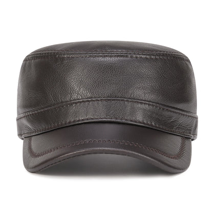 Winter Leather Cadet Army Cap Cabbies Adjustable Soft Flat Top Military Style Hat for Men | TINMICO - TINMICO
