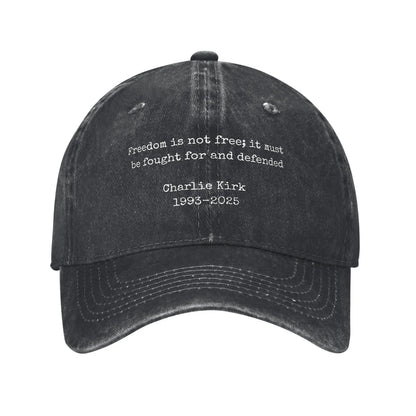 Charlie Kirk  Freedom RIP Baseball Cap is a distressed denim washed sun cap, Hat Freedom  | TMC - TINMICO