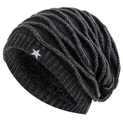 New Winter Hats Add Fur Lined Men And Women Warm Beanie Cap Casual Five-pointed Star Decor Winter Knitted Hats Unisex Slouchy | TINMICO - TINMICO