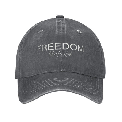Charlie Kirk  Freedom RIP Baseball Cap is a distressed denim washed sun cap, Hat Freedom  | TMC - TINMICO