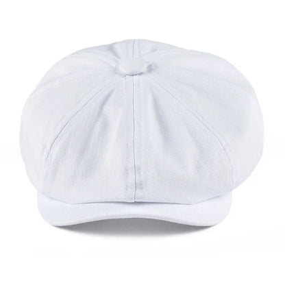 Newsboy Cap Men's White Twill Cotton Hat Women's Baker Boy Caps Retro Big Headpiece | TINMICO - TINMICO
