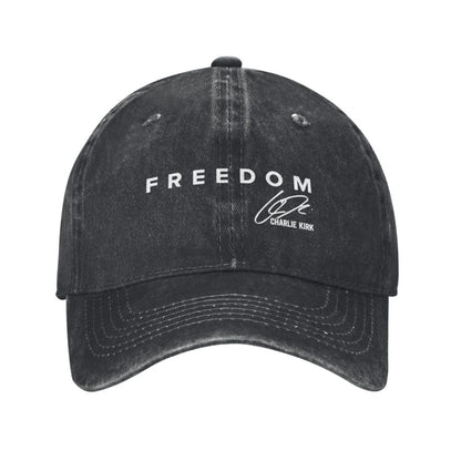 Charlie Kirk  Freedom RIP Baseball Cap is a distressed denim washed sun cap, Hat Freedom  | TMC - TINMICO