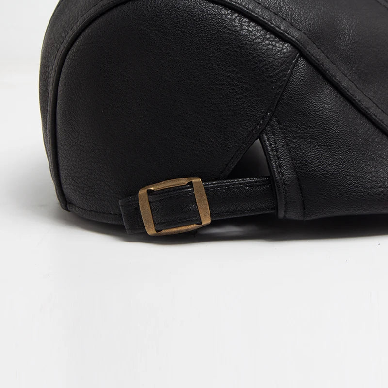 New Fashion Men PU Leather Beret Autumn Winter Visor Flat Cap Thicken Warm Hat Berets Vintage England Newsboy Caps | TINMICO - TINMICO