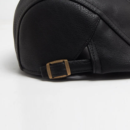 New Fashion Men PU Leather Beret Autumn Winter Visor Flat Cap Thicken Warm Hat Berets Vintage England Newsboy Caps | TINMICO - TINMICO
