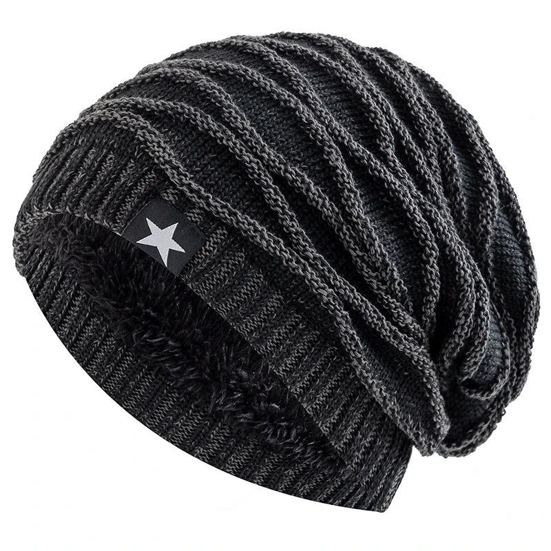 New Winter Hats Add Fur Lined Men And Women Warm Beanie Cap Casual Five-pointed Star Decor Winter Knitted Hats Unisex Slouchy | TINMICO - TINMICO
