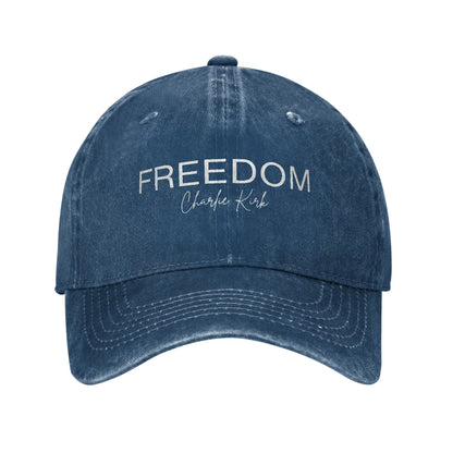 Charlie Kirk  Freedom RIP Baseball Cap is a distressed denim washed sun cap, Hat Freedom  | TMC - TINMICO