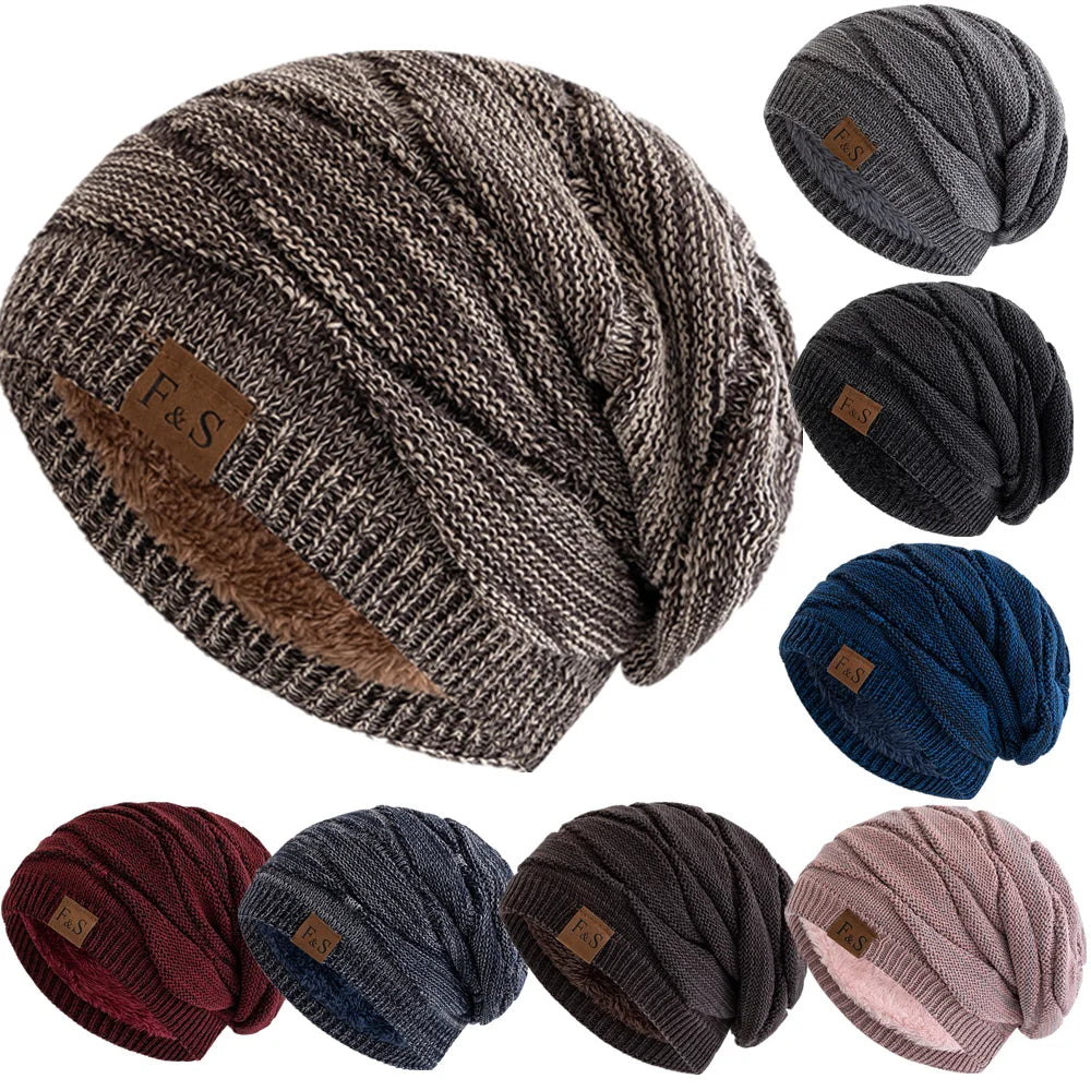 Hats Warm Fleece Lined Beanie Cap Men Women Casual Label Decor Winter Mixed Color Knitted Hats,Unisex Slouchy Winter | TINMICO