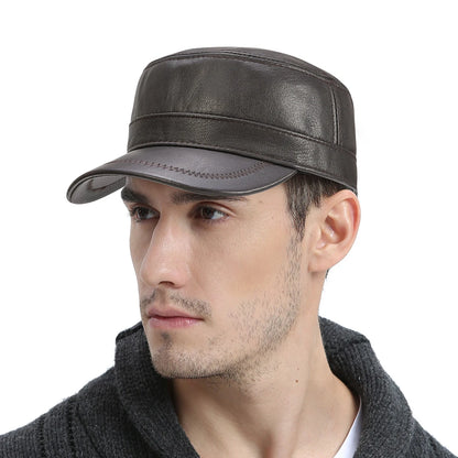 Winter Leather Cadet Army Cap Cabbies Adjustable Soft Flat Top Military Style Hat for Men | TINMICO - TINMICO