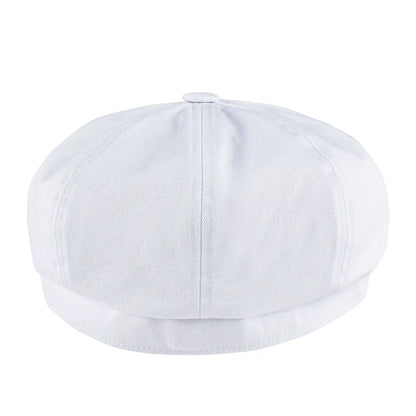 Newsboy Cap Men's White Twill Cotton Hat Women's Baker Boy Caps Retro Big Headpiece | TINMICO - TINMICO