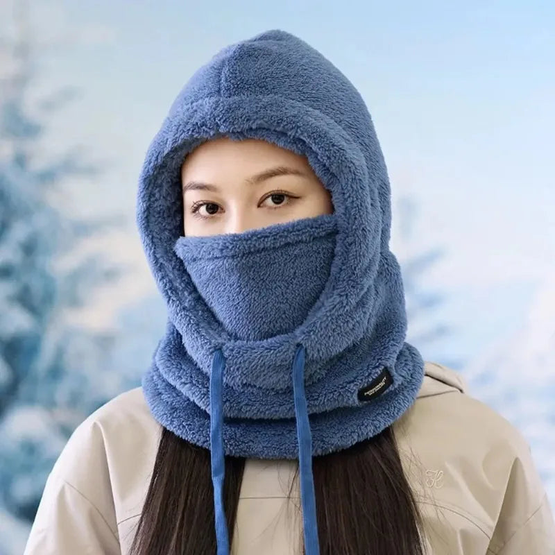 Windproof Cap Hood Thermal Winter Balaclava Drawstring Keep Warm Ski Mask Hat Women,Soft Solid Color Cycling TINMICO