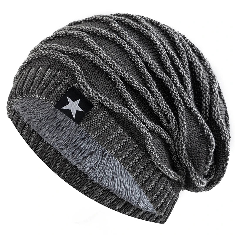 New Winter Hats Add Fur Lined Men And Women Warm Beanie Cap Casual Five-pointed Star Decor Winter Knitted Hats Unisex Slouchy | TINMICO - TINMICO