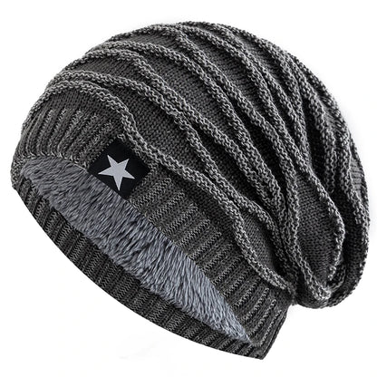 New Winter Hats Add Fur Lined Men And Women Warm Beanie Cap Casual Five-pointed Star Decor Winter Knitted Hats Unisex Slouchy | TINMICO - TINMICO