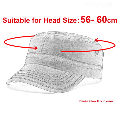 TINMICO Washed Cotton Military Cadet Army Caps for Men Vintage Flat Top Hats - TINMICO