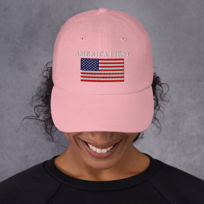 America First Hat (Embroidered Cotton Dad Cap) USA Patriot Dad Hat TINMICO - TINMICO