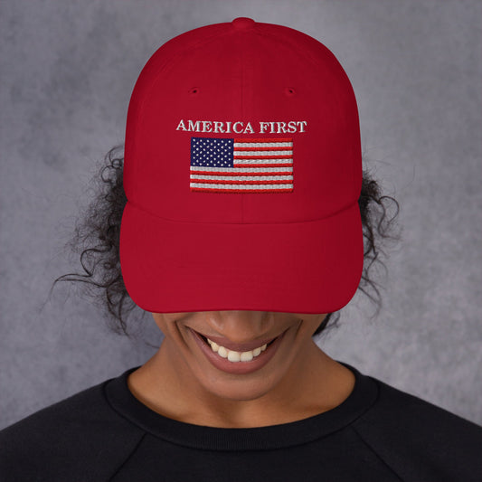 America First Hat (Embroidered Cotton Dad Cap) USA Patriot Dad Hat TINMICO - TINMICO