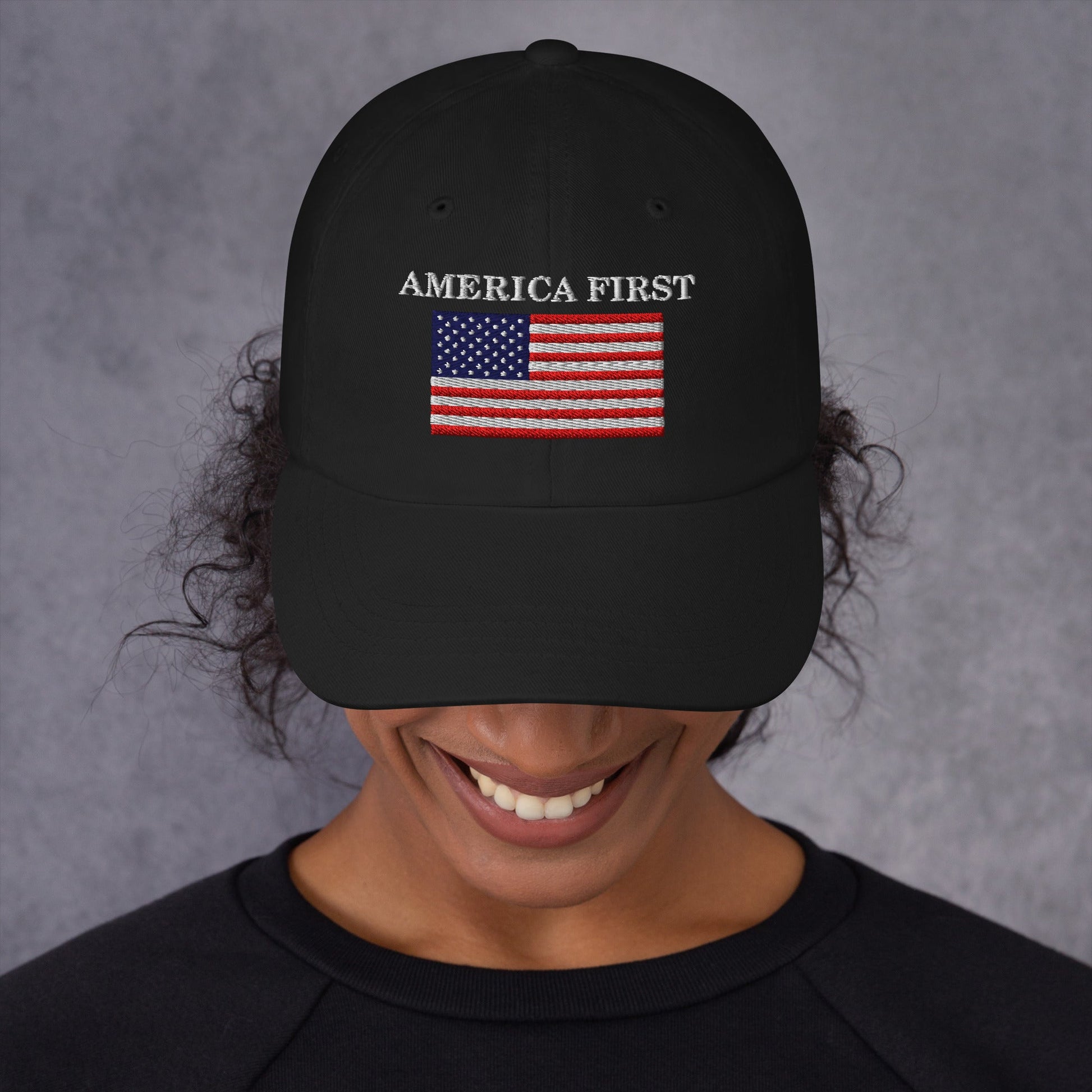 America First Hat (Embroidered Cotton Dad Cap) USA Patriot Dad Hat TINMICO - TINMICO