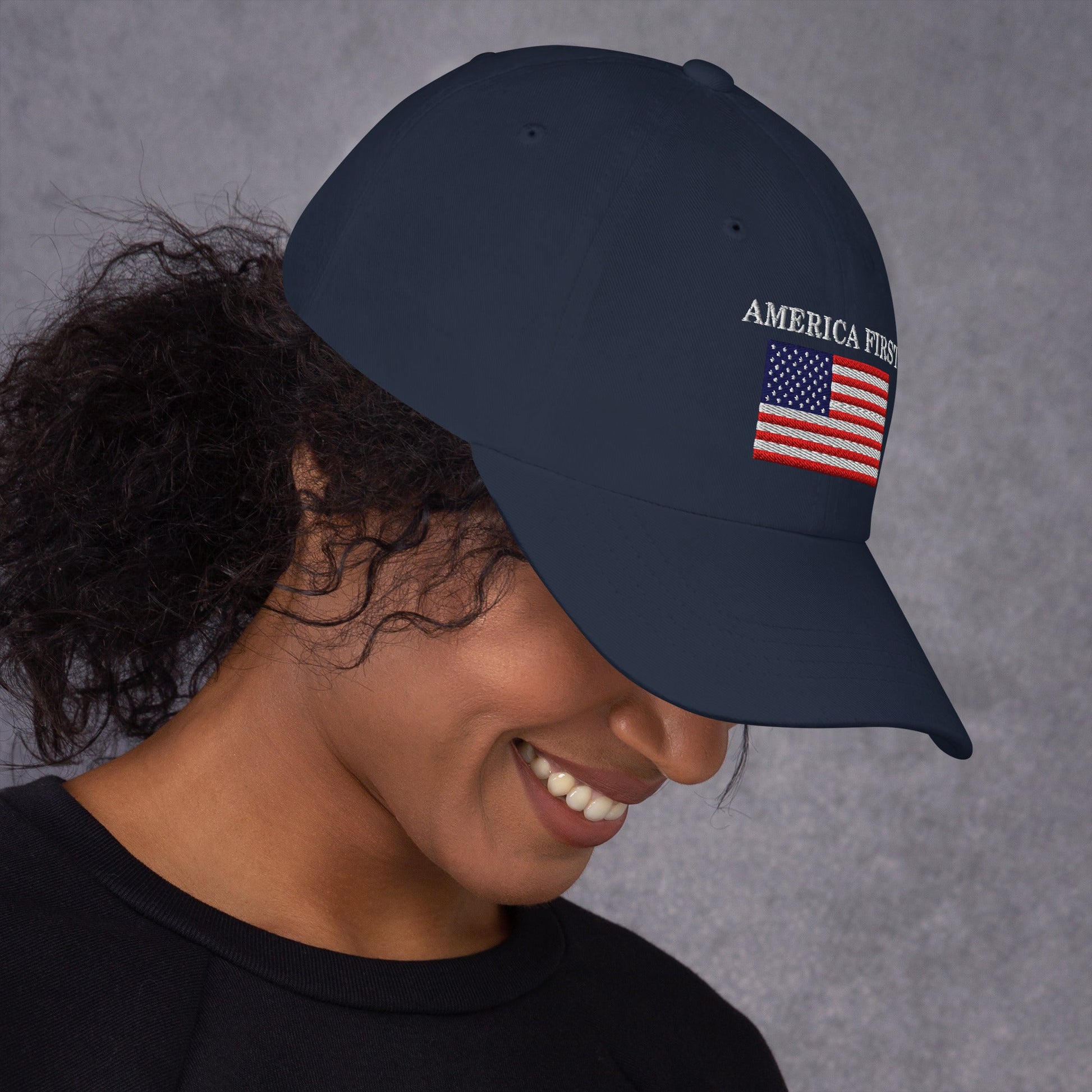 America First Hat (Embroidered Cotton Dad Cap) USA Patriot Dad Hat TINMICO - TINMICO