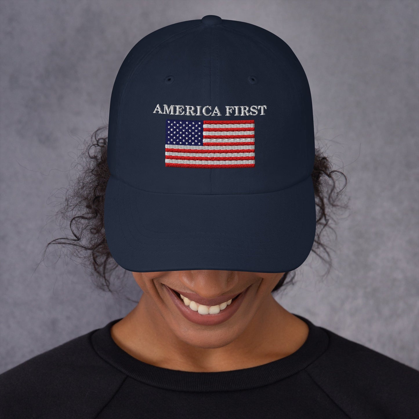 America First Hat (Embroidered Cotton Dad Cap) USA Patriot Dad Hat TINMICO - TINMICO