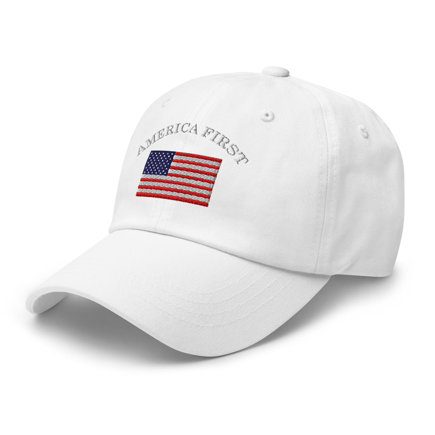America First Hat (Embroidered Cotton Dad Cap) USA Patriot, July 4th Pride, Made in USA - TINMICO