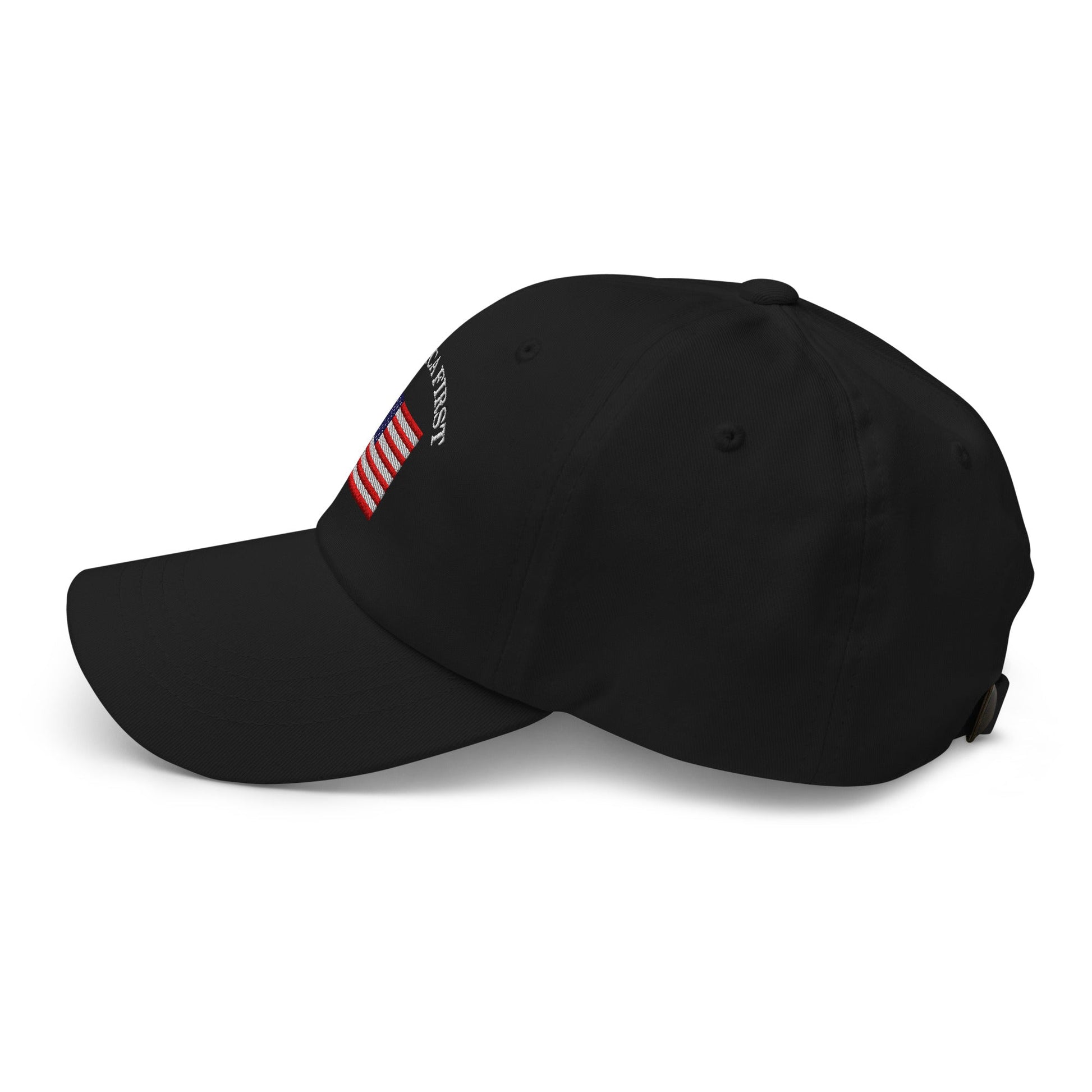 America First Hat (Embroidered Cotton Dad Cap) USA Patriot, July 4th Pride, Made in USA - TINMICO