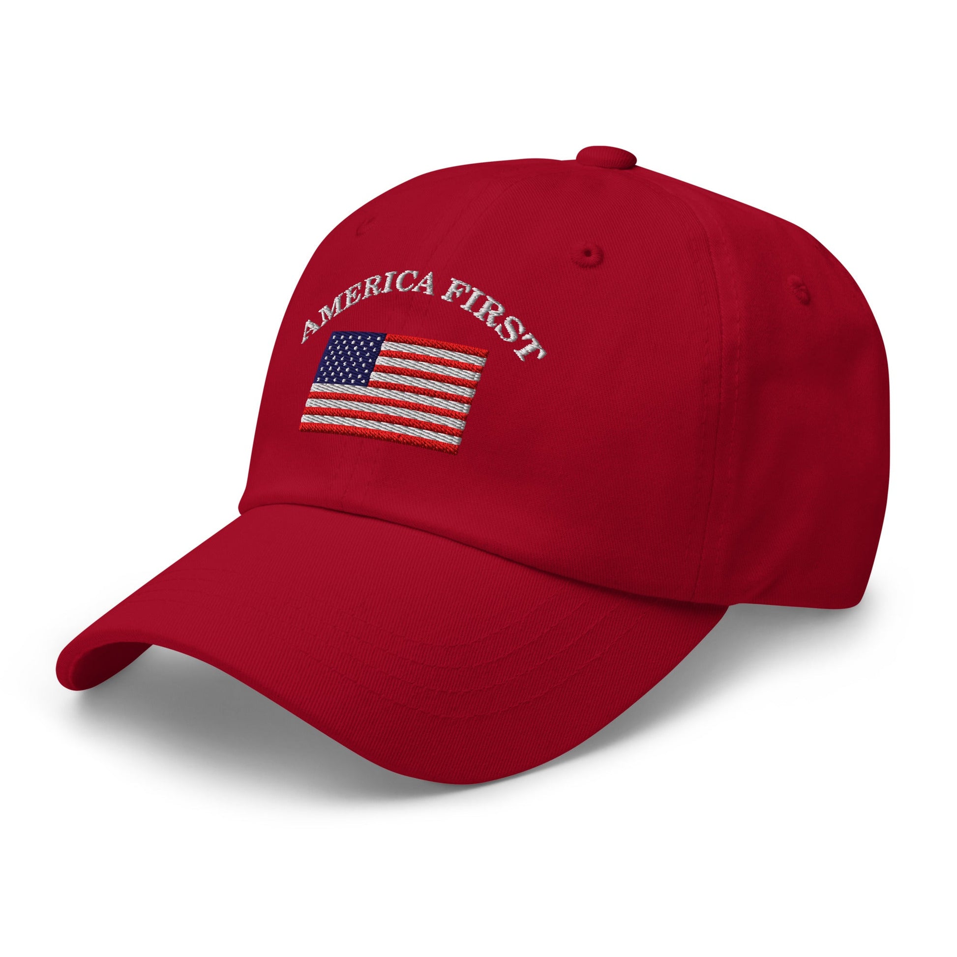 America First Hat (Embroidered Cotton Dad Cap) USA Patriot, July 4th Pride, Made in USA - TINMICO