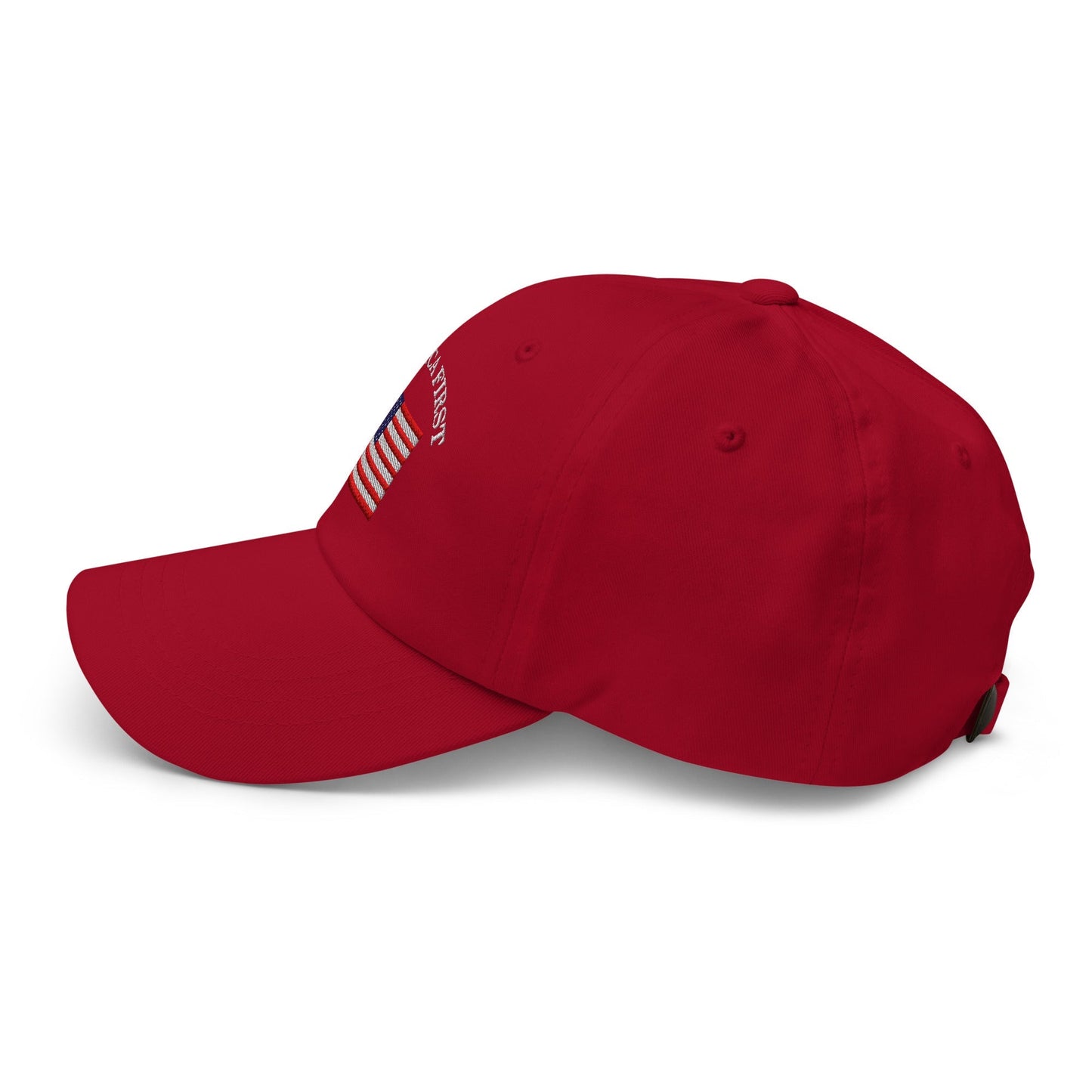 America First Hat (Embroidered Cotton Dad Cap) USA Patriot, July 4th Pride, Made in USA - TINMICO