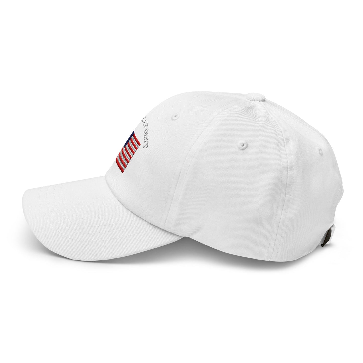 America First Hat (Embroidered Cotton Dad Cap) USA Patriot, July 4th Pride, Made in USA - TINMICO