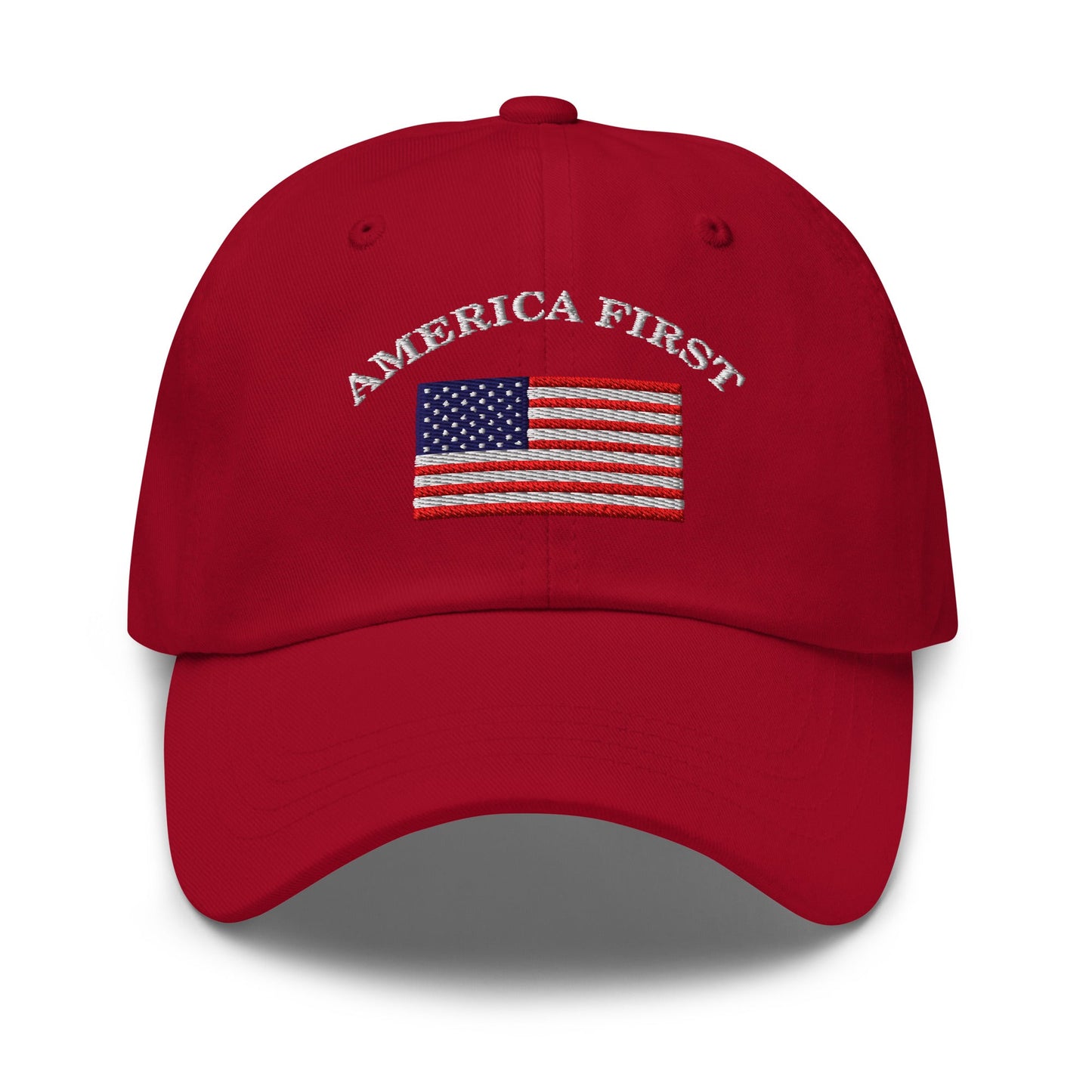 America First Hat (Embroidered Cotton Dad Cap) USA Patriot, July 4th Pride, Made in USA - TINMICO