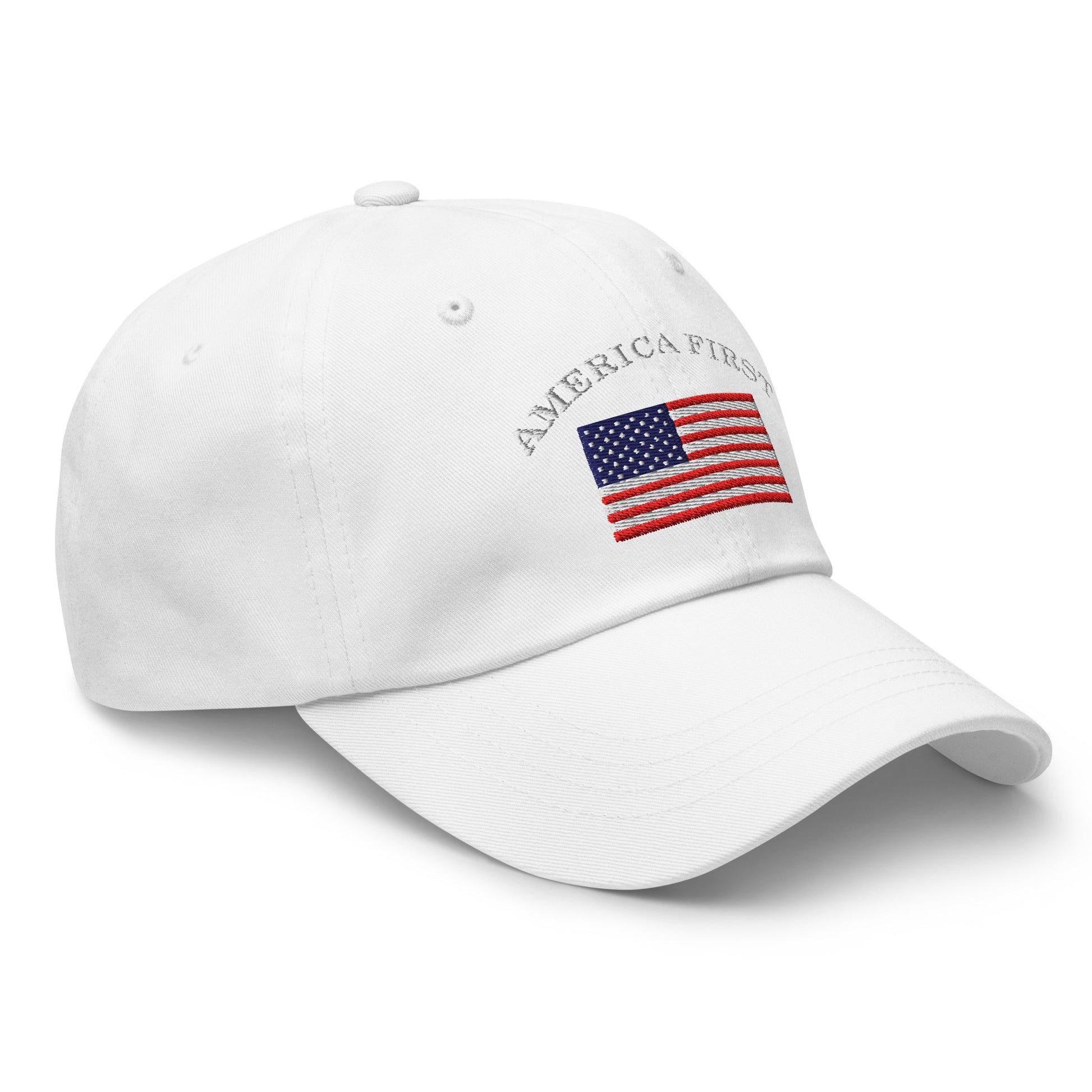 America First Hat (Embroidered Cotton Dad Cap) USA Patriot, July 4th Pride, Made in USA - TINMICO