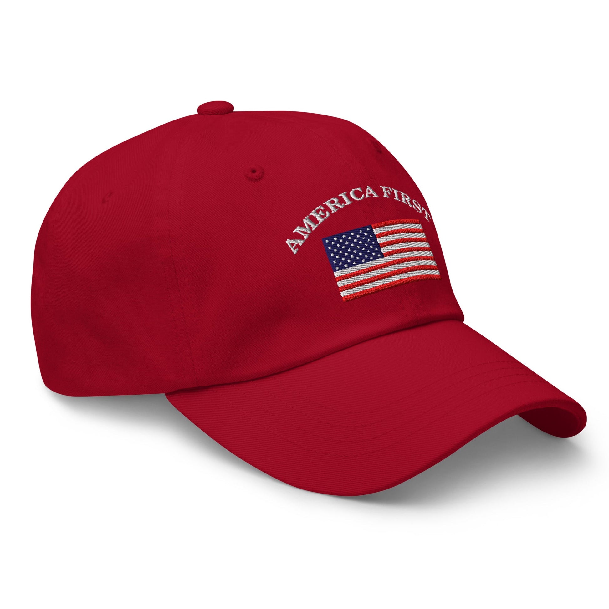 America First Hat (Embroidered Cotton Dad Cap) USA Patriot, July 4th Pride, Made in USA - TINMICO