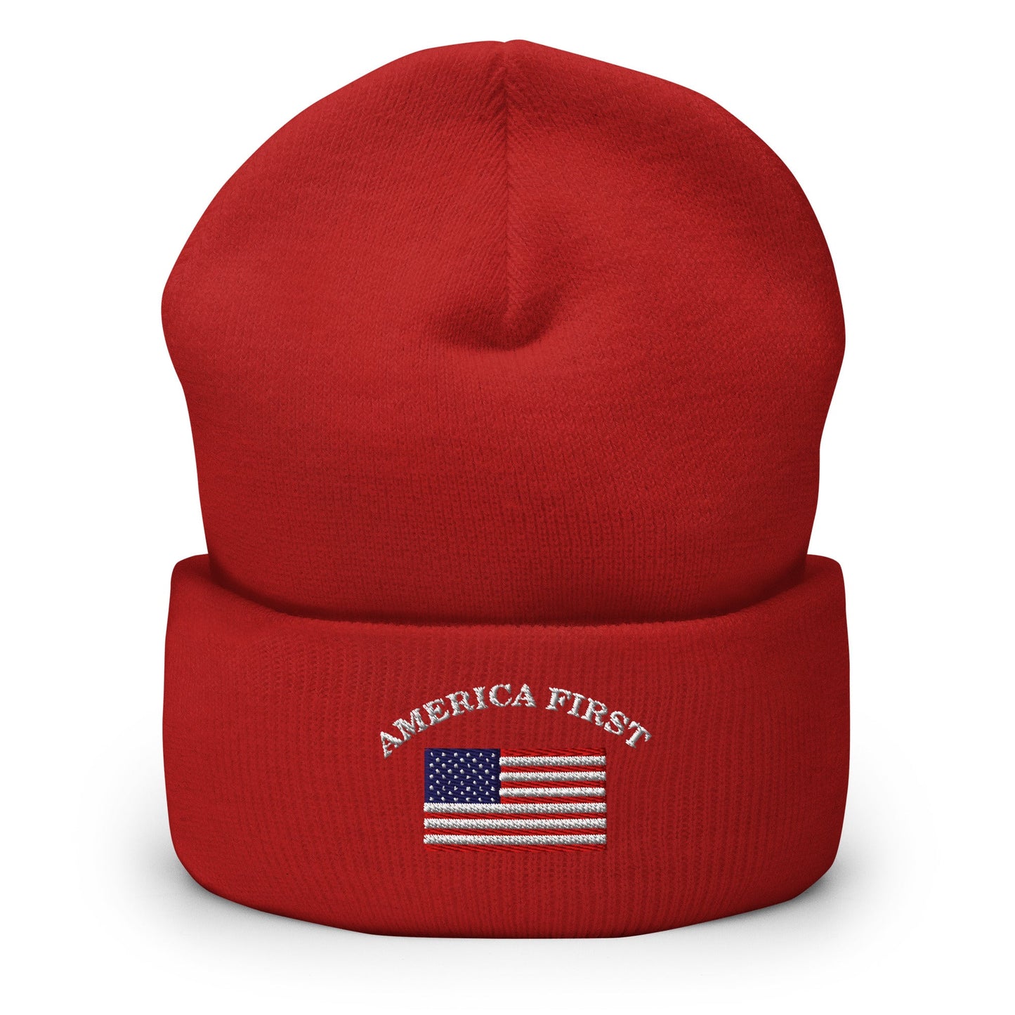 America First Hat (Embroidered Cuffed Beanie) USA Patriot, July 4th Pride Cuffed Beanie - TINMICO