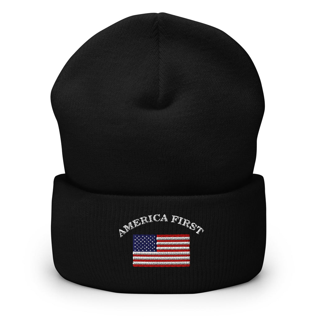 America First Hat (Embroidered Cuffed Beanie) USA Patriot, July 4th Pride Cuffed Beanie - TINMICO