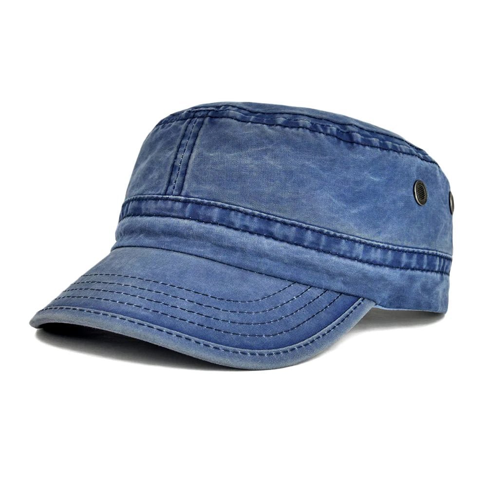 Army Cap Men Washed Cotton Bucket Hat Spring Fall Headpiece Flat Top Adjustable Peaked Visor Hats | TINMICO - TINMICO